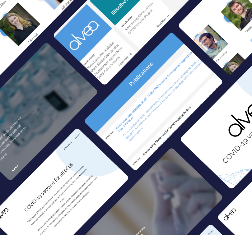Alvea brand and website collage showing the identity and site design