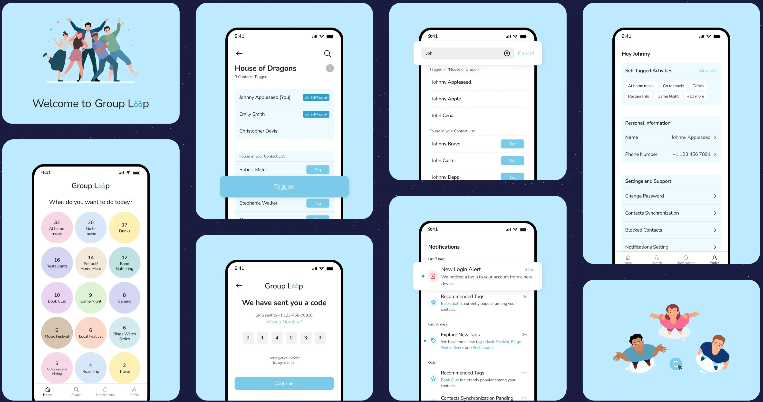GroupLoop app collage showing the community and activity experience