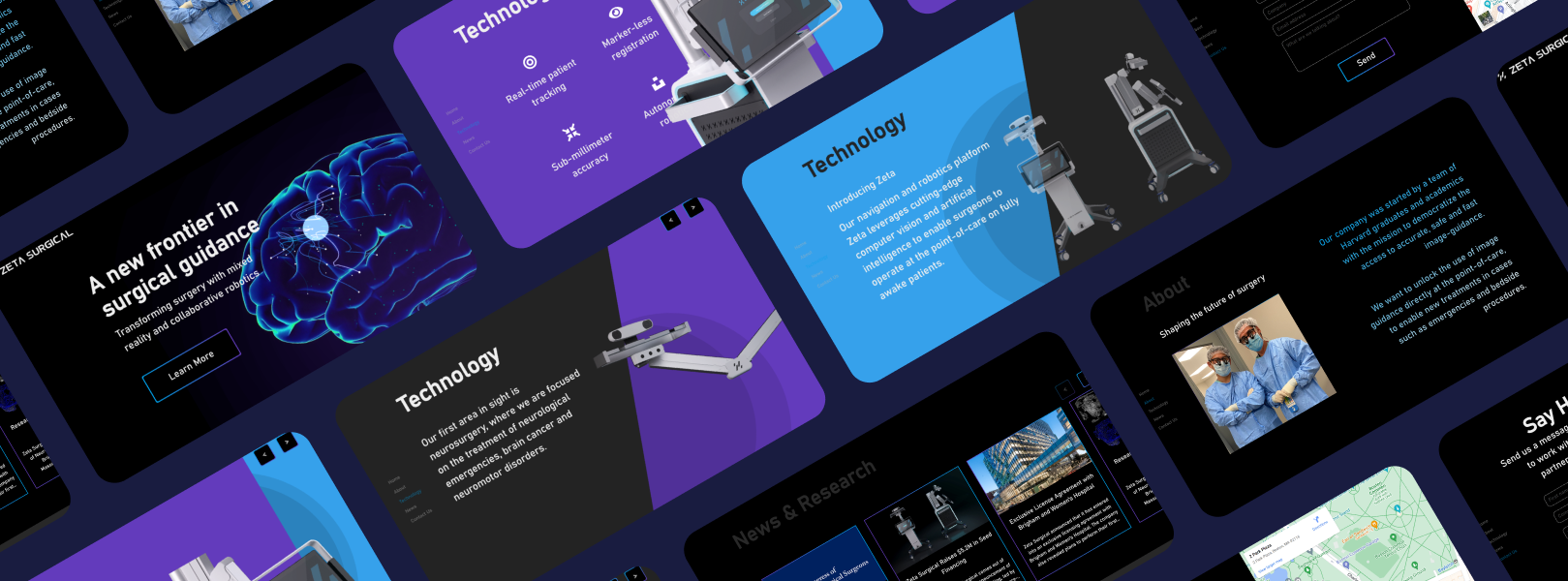 Zeta Surgical website collage showing the mixed-reality surgical guidance brand